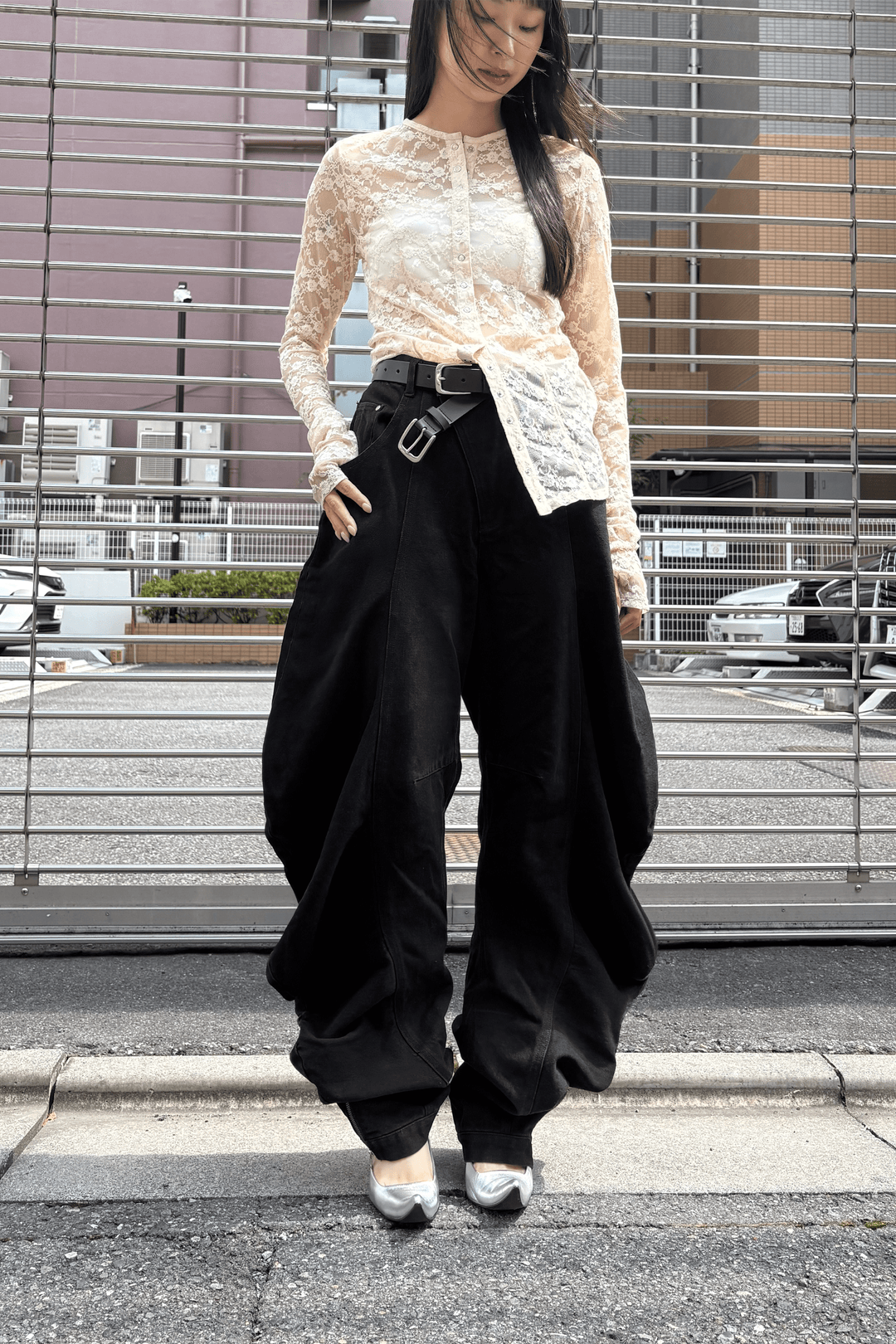LIQUID DENIM PANTS BLACK